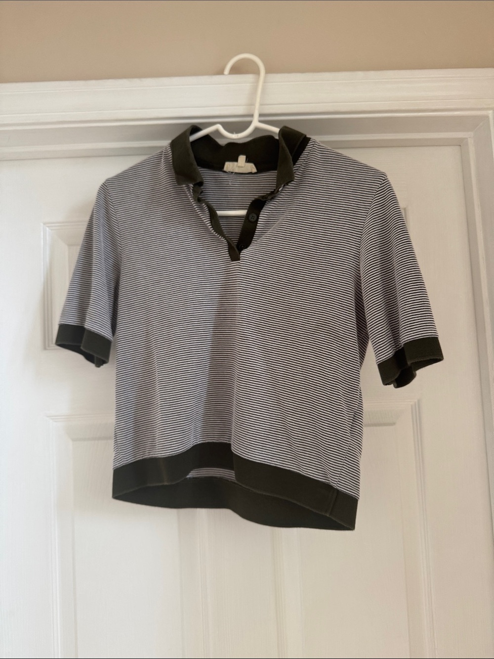 Madewell Striped Short Sleeve Polo with Dark-Olive Trim